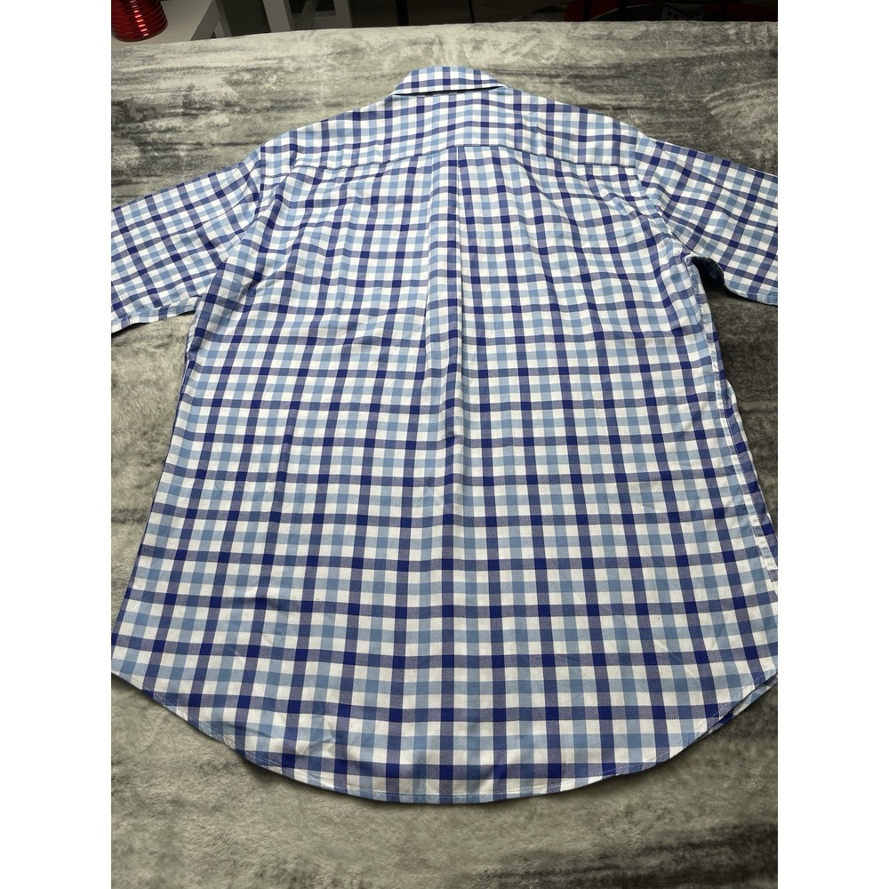 Peter Millar Crown Men's Large Gingham Plaid Short Sleeve Button Dwn Blue Shirt - Picture 6 of 7